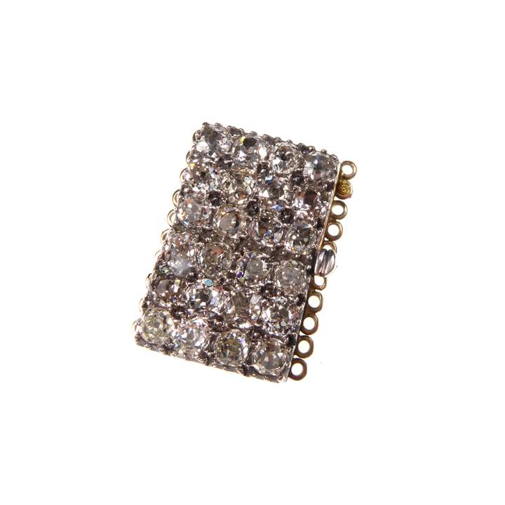Pave diamond set rectangular panel clasp, with fittings for ten rows